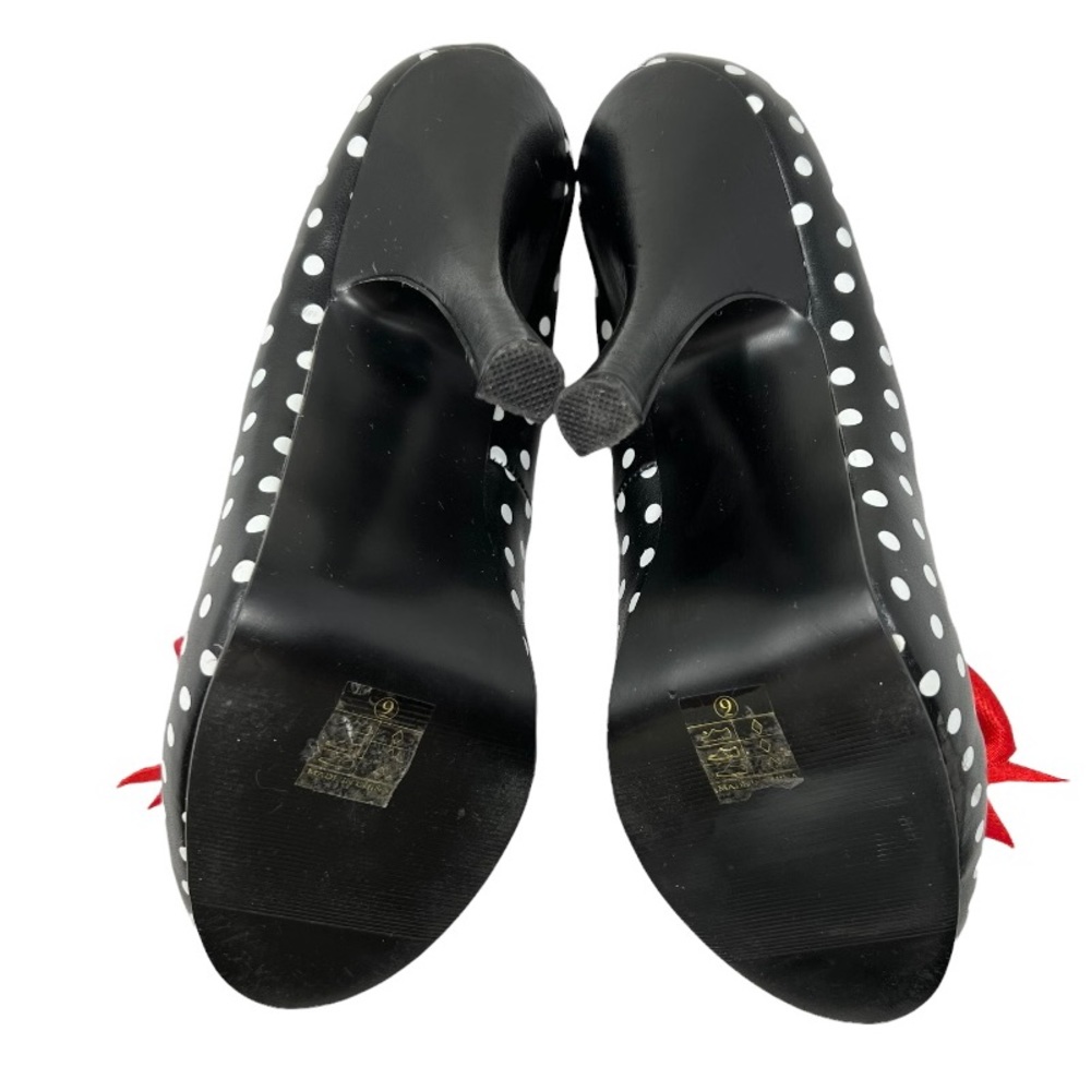 Pinup Couture Cutiepie 06 Heels Size 9 Black Polka Dot Red Bow Heart Cutout Toe - Picture 9 of 11